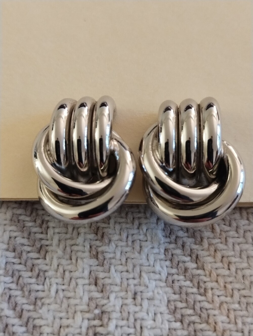 Vintage Trifari Silver Tone Love Knot Clip On Earrings